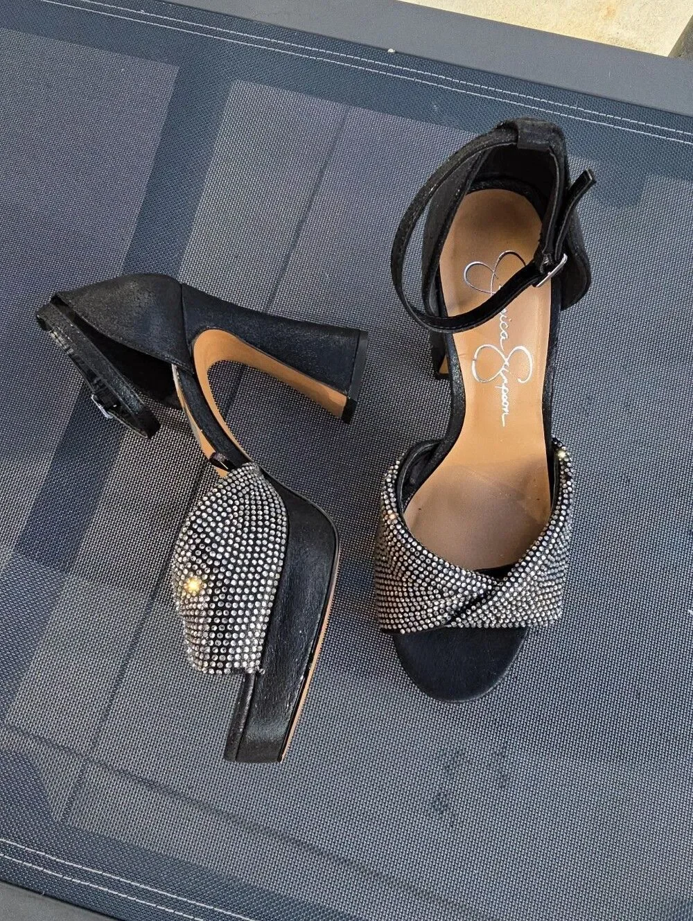 Jessica Simpson Black Rhinestone Platform Sandals - Size 7